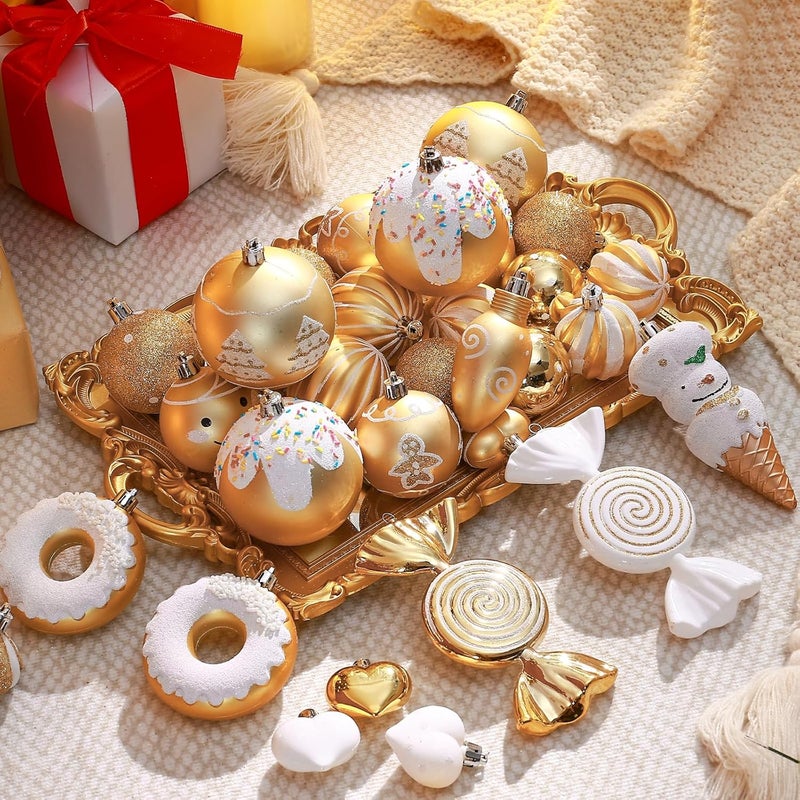 SHareconn 86pcs Christmas Tree Balls Ornaments, Shatterproof Plastic Decorative Baubles for Christmas Tree Decorations, Holiday Wedding Party Decoration, Festive Ornaments,White Gold - Image 4